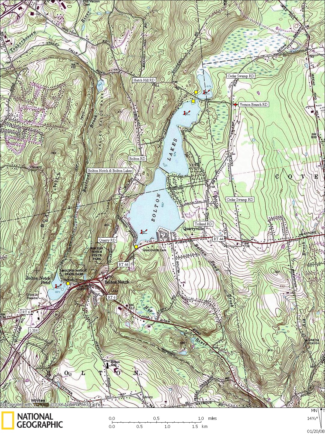 Canoe & kayaking Map of Bolton Notch, Bolton Lakes